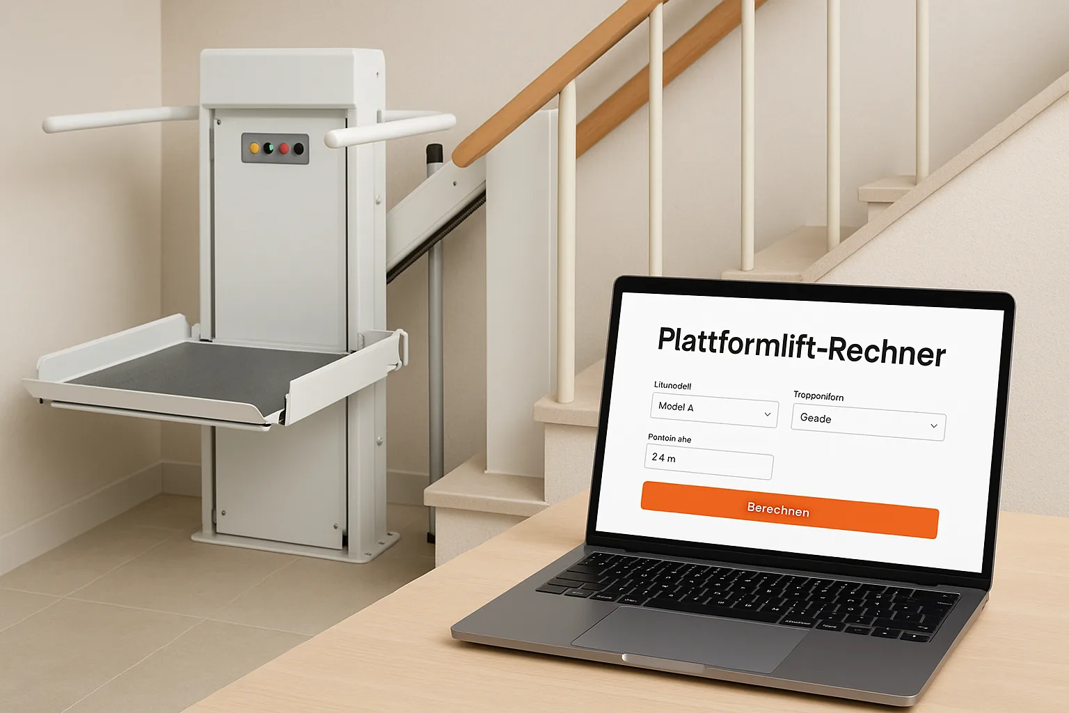 Plattformlift an Treppe, innen