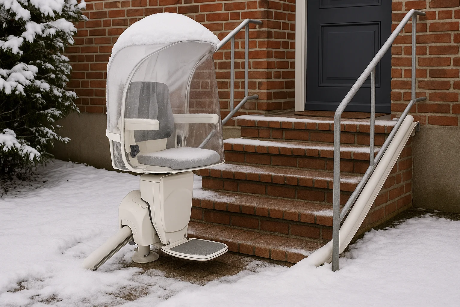 Außen-Sitzlift mit Wetterhaube an einer Haustreppe