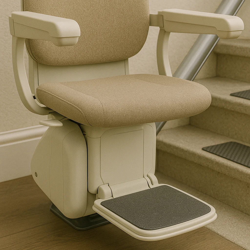 Detail: Klappbare Fußstütze und Armlehnen