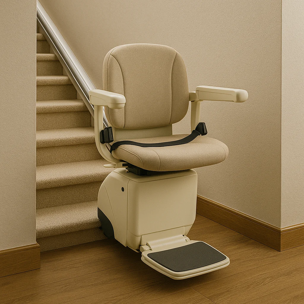 Sitzlift auf gerader Treppe, Parkposition unten