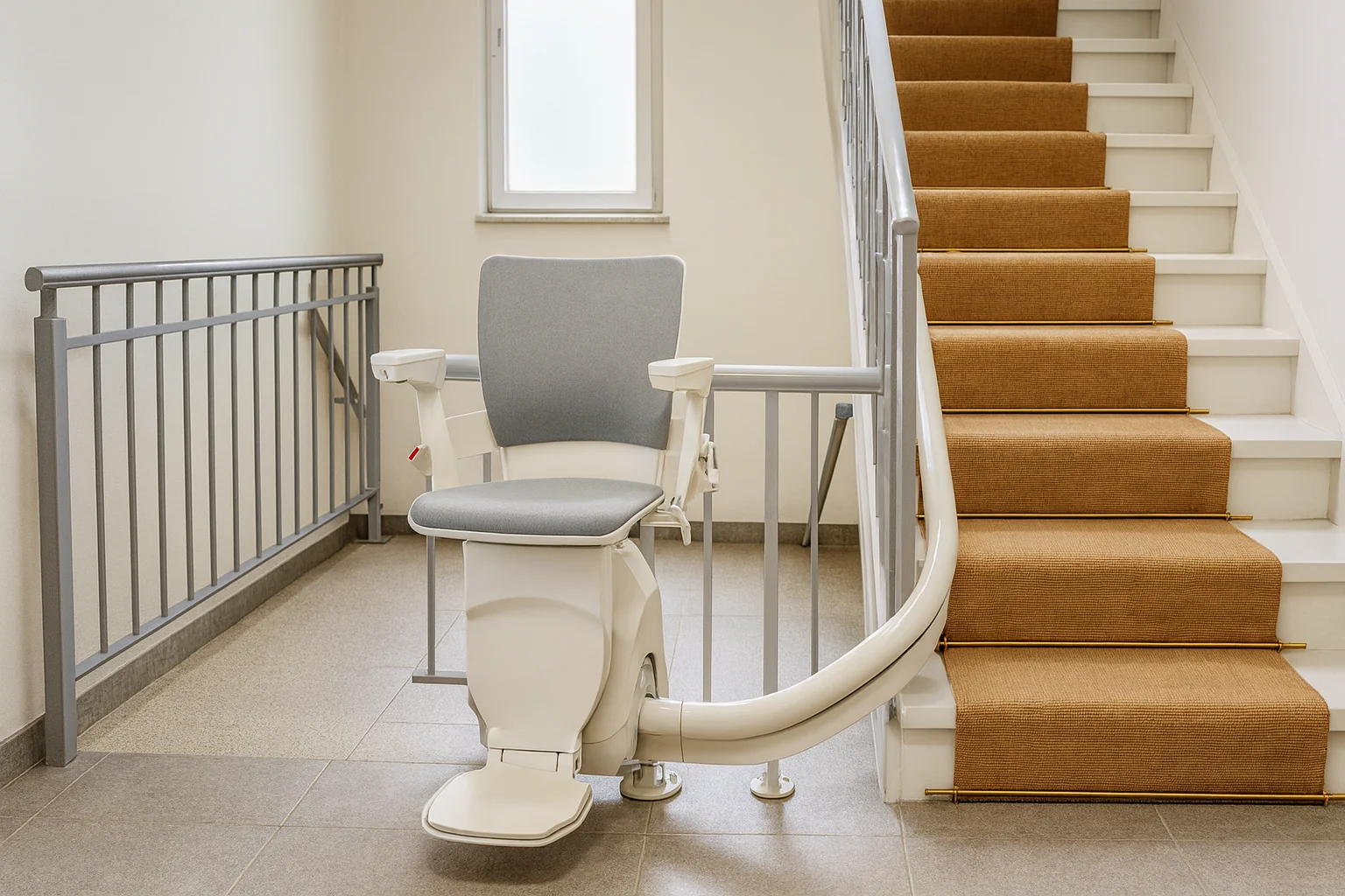 Sitzlift in einem Mehrfamilienhaus mit Podest