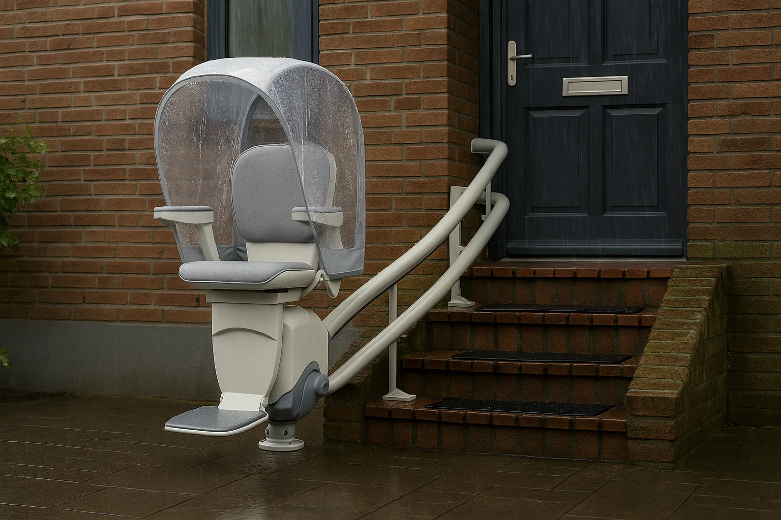 Außen-Sitzlift mit Wetterhaube an der Haustreppe