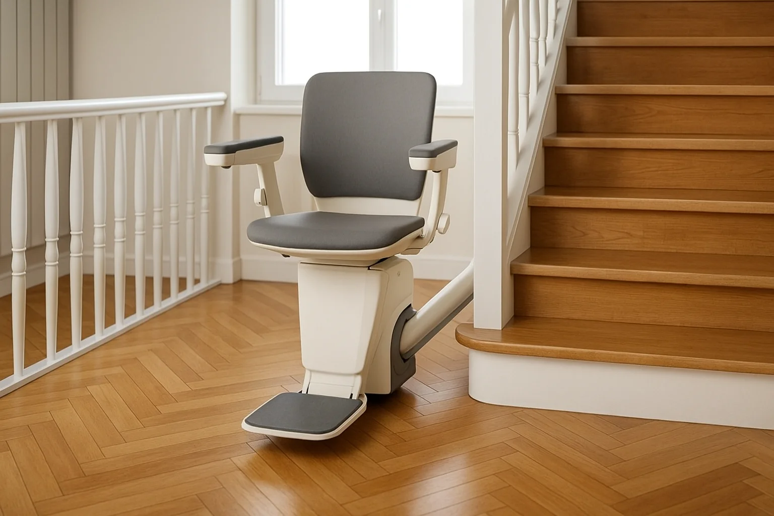 Sitzlift auf gerader Treppe mit schlankem Profil