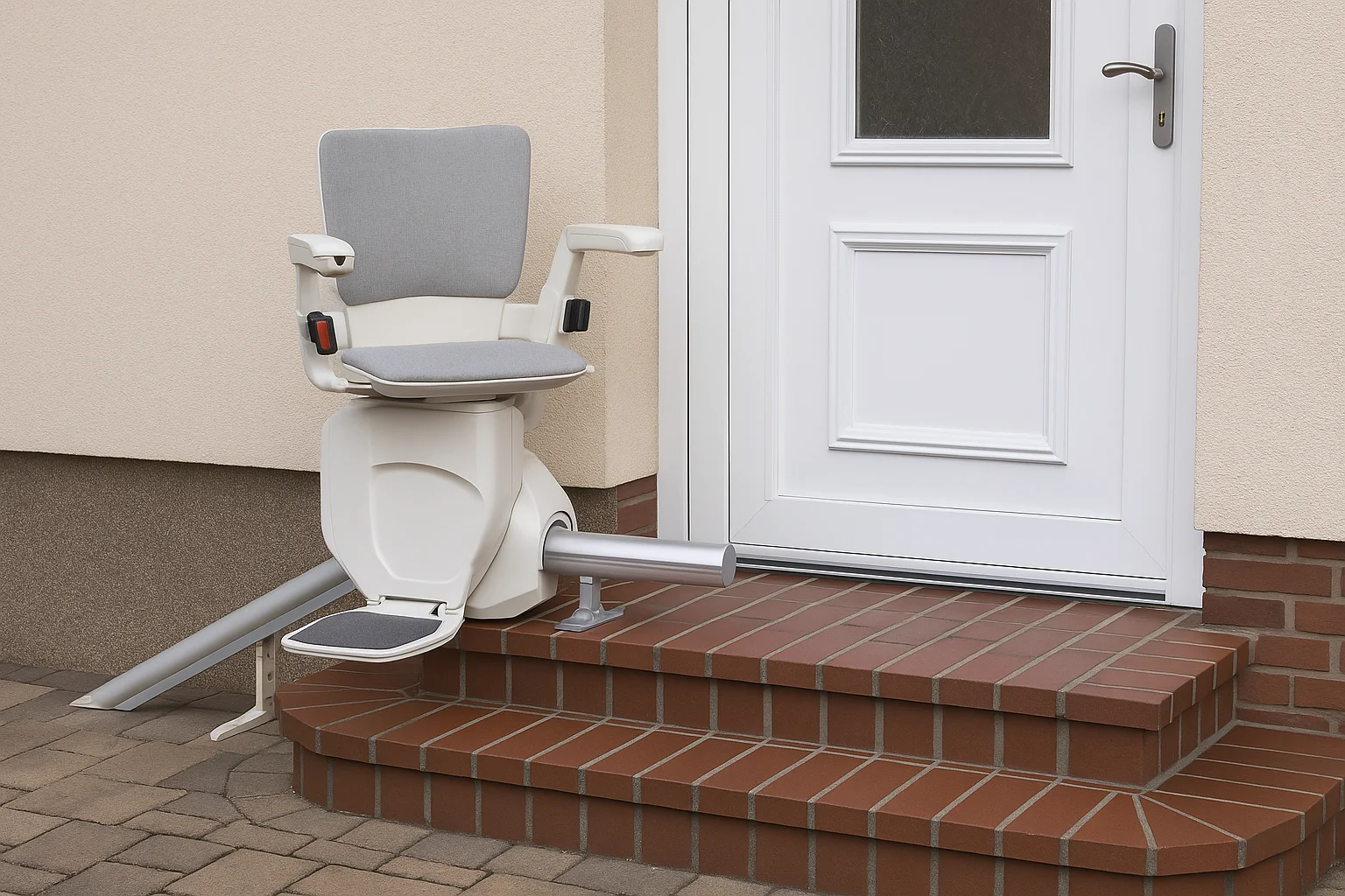 Sitzlift mit Klappschiene am Antritt neben Tür