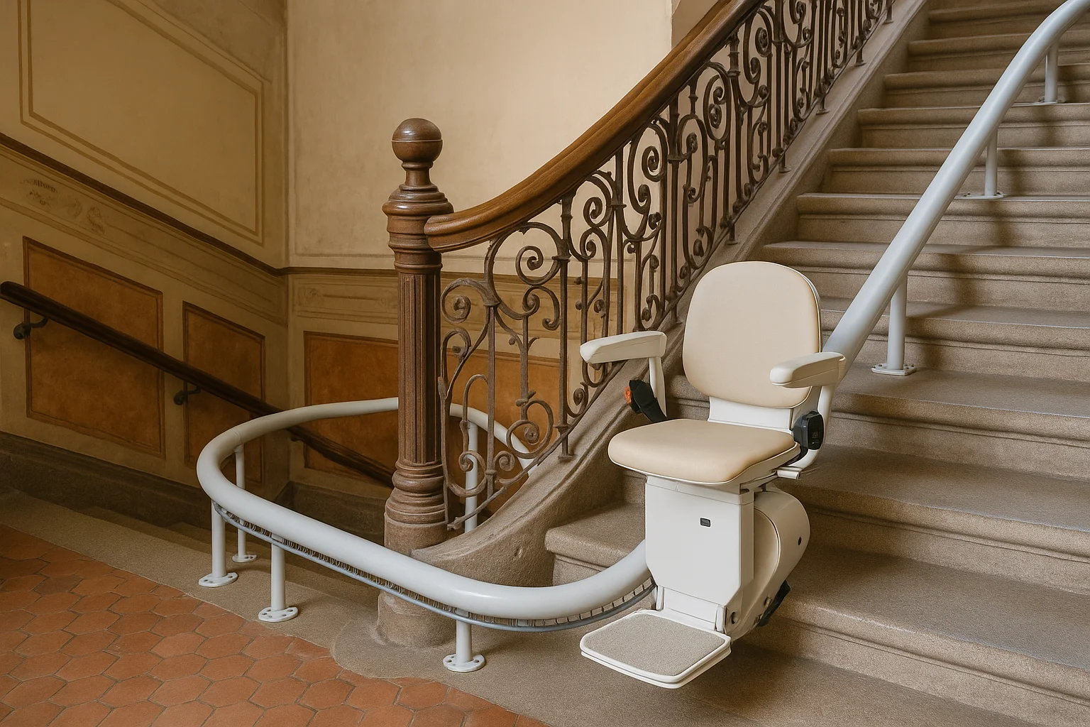 Sitzlift an kurviger Treppe