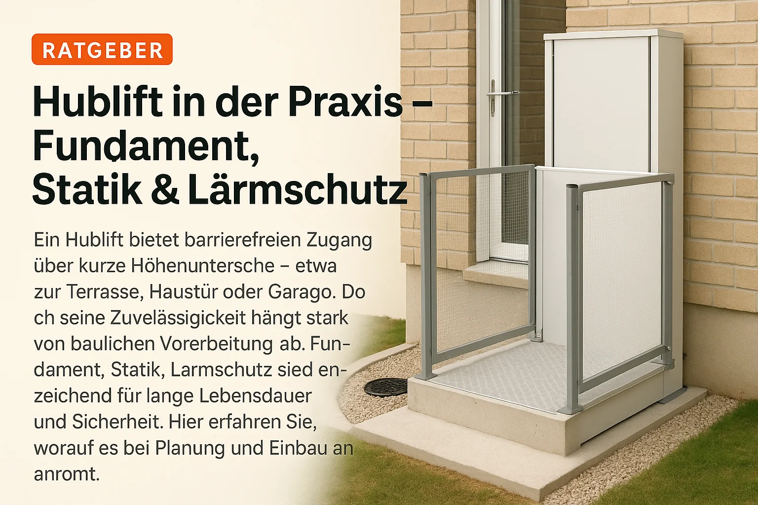 Hublift mit Fundament und Entwässerung im Außenbereich