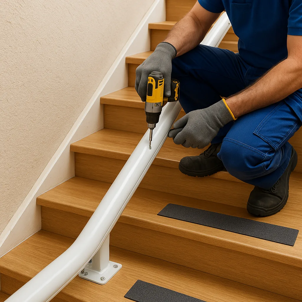 Techniker beim Rückbau eines Treppenlifts im Einfamilienhaus