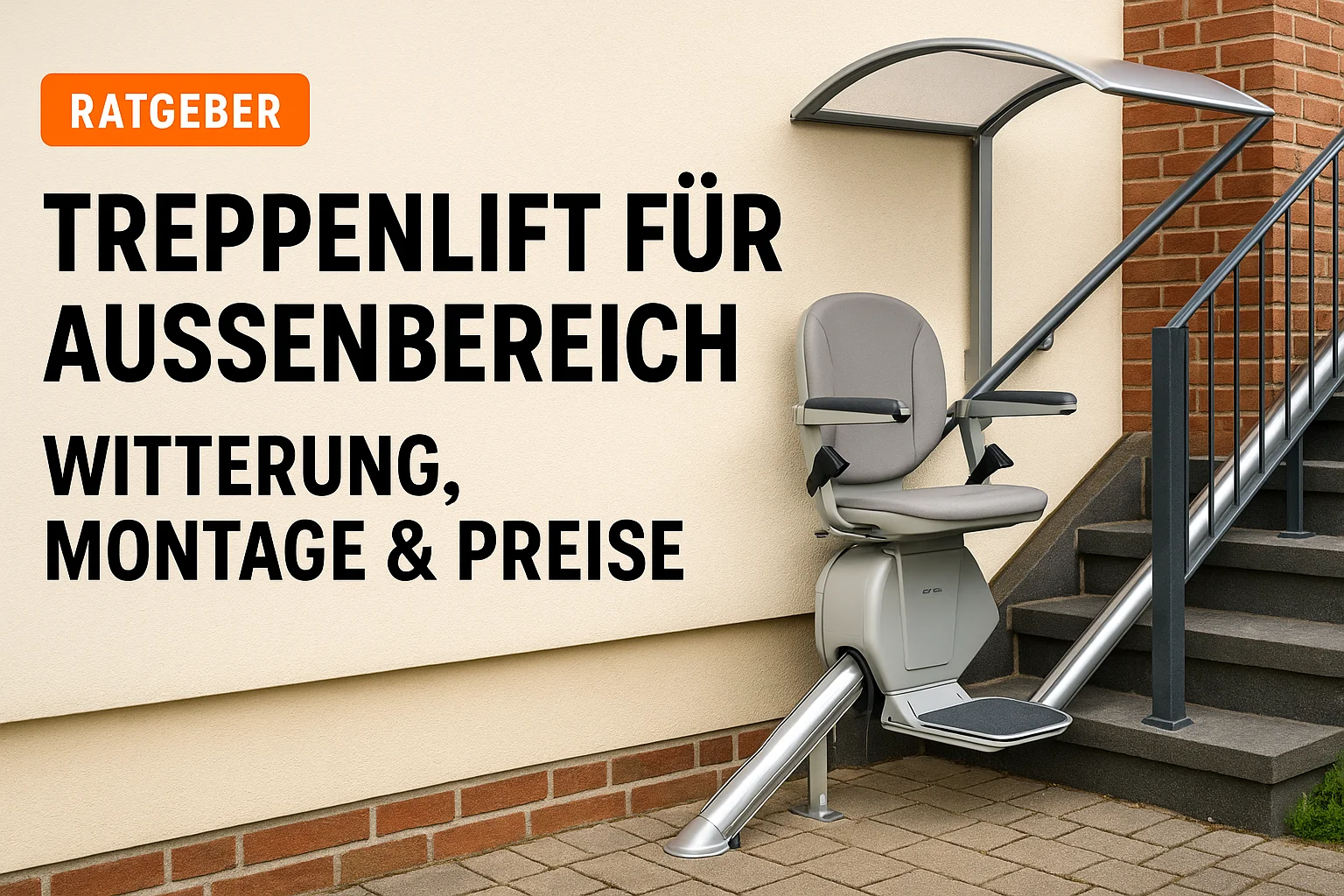 Treppenlift im Außenbereich mit Wetterschutzdach