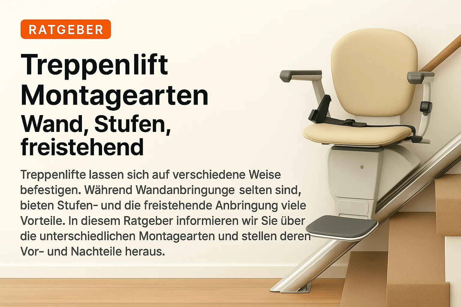 Treppenlift Montagearten Wand, Stufen, freistehend