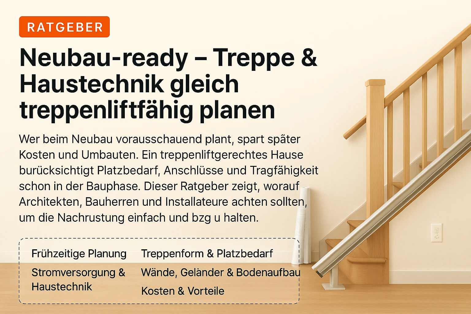 Treppenliftgerechte Treppe im Neubau