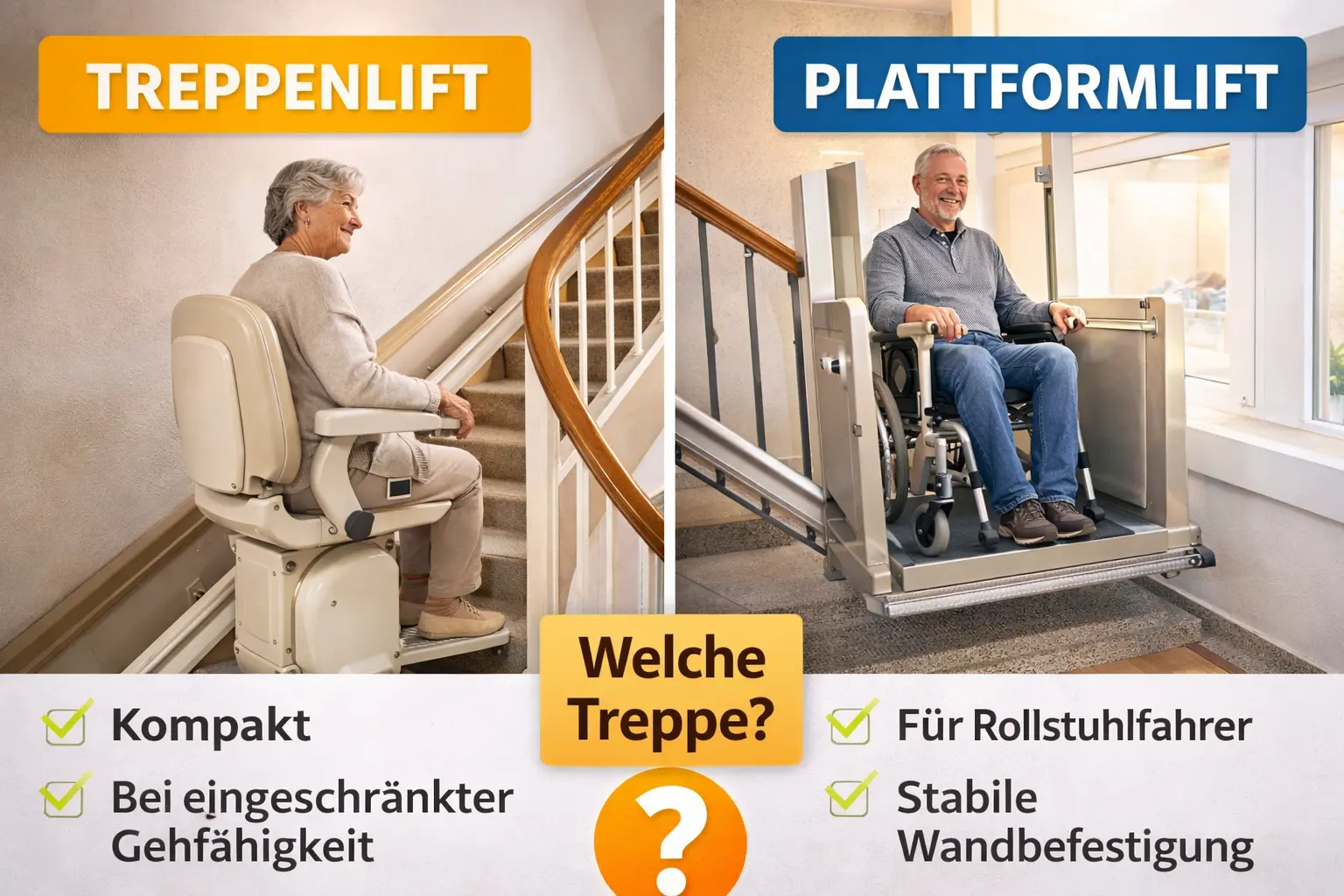 Treppenlift und Plattformlift Vergleich
